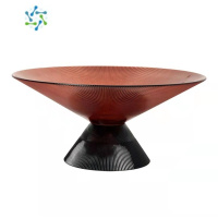 三维工匠轻奢果盘现代简约双拼创意玻璃果盘客厅茶几软装家用水果盘坚果盘 浅橙色直径30CM