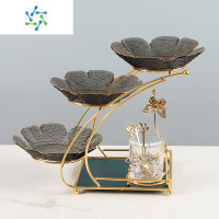三维工匠创意水果盘家用客厅茶几果盘干果盘零食盘茶点盘精致玻璃简约现代 烟灰四叶草盘*3+铁艺架+透明水果叉罐(送3勺)