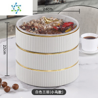 三维工匠果盘家用客厅茶几轻奢多层分格欧式零食干果盘糖果盘高端精致 白色意式果盘-三层小鸟款