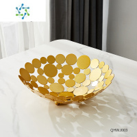 三维工匠北欧轻奢风零食糖果盘创意酒店家用客厅茶几双层果盘前台水果瓜子 波点果盘-阳光金