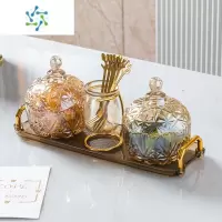 三维工匠水果盘客厅家用茶几茶点零食糖果罐干果盘点心甜品碗坚果盘储物罐 [满天星]玻璃琥珀3件套送4叉