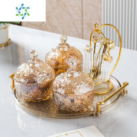 三维工匠水果盘客厅家用茶几茶点零食糖果罐干果盘点心甜品碗坚果盘储物罐 [满天星]玻璃琥珀5件套送6叉