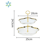三维工匠水果盘家用客厅茶几轻奢风多层零食糖果蛋糕盘下午茶点心盘收纳盘 梅花[白]大中[圆冠金]
