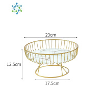 三维工匠轻奢铁艺水果篮果盘家用客厅茶几高颜值干果收纳盒甜品台托盘 轻奢白金-中号