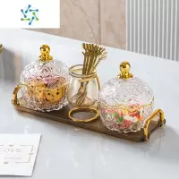 三维工匠水果盘客厅家用茶几茶点零食糖果罐干果盘点心甜品碗坚果盘储物罐 [满天星]玻璃透明金3件套送4叉