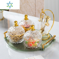 三维工匠水果盘客厅家用茶几茶点零食糖果罐干果盘点心甜品碗坚果盘储物罐 [满天星]透明金5件套绿盘送6叉