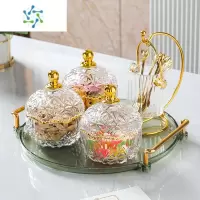 三维工匠水果盘客厅家用茶几茶点零食糖果罐干果盘点心甜品碗坚果盘储物罐 [满天星]透明金5件套绿盘送6叉