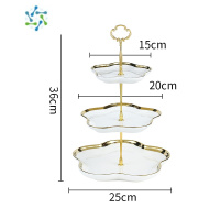 三维工匠水果盘家用客厅茶几轻奢风多层零食糖果蛋糕盘下午茶点心盘收纳盘 梅花[白]三层[圆冠金]
