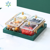 三维工匠水果盘轻奢果盘家用客厅茶几零食摆放盘坚果干果小吃盘点心茶点盘 [金把实木]锤纹套四(金边 带盖)