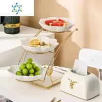 三维工匠欧式果盘轻奢风家用客厅茶几多层水果盘高端零食糖果坚果干果盘子 三层果盘抽纸盒套装(云朵白)