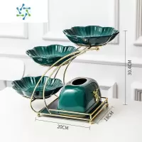 三维工匠欧式果盘轻奢风家用客厅茶几多层水果盘高端零食糖果坚果干果盘子 三层果盘抽纸盒套装(祖母绿)