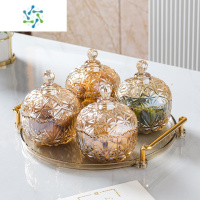 三维工匠水果盘客厅家用茶几茶点零食糖果罐干果盘点心甜品碗坚果盘储物罐 [满天星]玻璃琥珀5件套