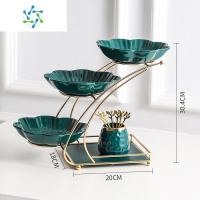 三维工匠网红水果盘客厅家用简约轻奢风茶几果盘多层零食糖果盘子前台摆件 三层果盘水果叉罐套装(祖母绿