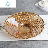 三维工匠水果盘北欧风格个性创意家用 客厅茶几干果盘糖果盘水晶玻璃果盘 金色大号平盘(直径36cm)