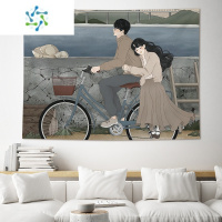 三维工匠韩国情侣插画背景布网红挂布房间卧室床头布置墙布装饰ins挂毯装饰画