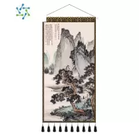三维工匠流水生财布艺挂画中式山水风景挂布背景墙中国风入户玄关装饰挂毯装饰画