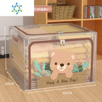 三维工匠衣柜收纳器柜子分层隔板置物架宿舍合租衣服整理箱衣橱隔层架子 100L-害羞熊[原创设计/透明可视/加粗钢整理隔板