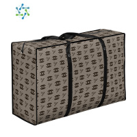 三维工匠行李袋大容量超大防水编织袋搬家打包袋结实装被子的袋子收纳袋子 棕色图形 巨大号覆膜行李袋90*70*30cm