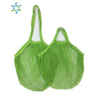 三维工匠买菜包可重复使用编织网袋购物袋网兜网袋水果手提购物袋手工编织 绿色 长短各一个购物袋