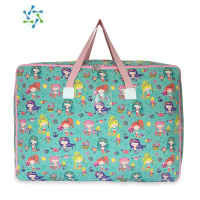 三维工匠帆布被子收纳袋幼儿园儿童学生棉被手提打包袋搬家袋行李加厚防水 人鱼公主 小号:48*17*37cm[帆布/装4斤