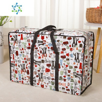 三维工匠特大搬家手提袋加厚超大储物行李打包收纳袋尼龙旅行编织袋卡通 米白色 都市人物 48.33.20