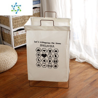 三维工匠防水棉麻洗衣篮脏衣篓衣服收纳筐日式简约铁支架布艺折叠脏衣篮桶收纳篮