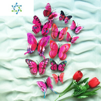 三维工匠蝴蝶墙贴3d立体墙面装饰客厅卧室婚房布置创意背景墙自粘冰箱贴画 魅力玫红色[12只装] 中