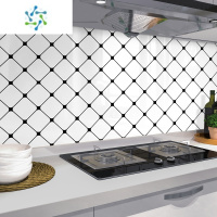 三维工匠厨房防油贴纸灶台用防水防潮瓷砖墙纸黑白格自粘墙贴 菱形黑格 60厘米宽*3米长