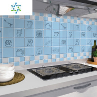 三维工匠厨房防油贴纸灶台用防水防潮瓷砖墙纸黑白格自粘墙贴 蓝色方块 60厘米宽*10米长