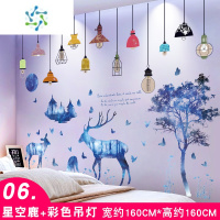 三维工匠3d立体墙贴画贴纸温馨卧室床头背景墙房间墙面装饰墙壁纸墙纸自粘 06.星空鹿+彩色吊灯 特大