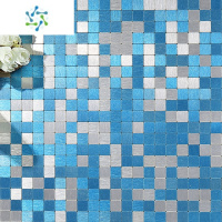 三维工匠马赛克3d自粘防潮防水浴室立体背景墙贴客厅墙纸橱柜鞋柜装饰贴纸 地中海蓝15兰+银混拼密拼 美工刀即可裁剪 小