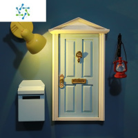 三维工匠创意小台灯冰箱贴磁力贴装饰磁性贴磁铁贴可爱夜灯冰箱装饰吸铁石 蓝色木门+黄灯+蓝木邮箱+红油灯 (墙贴