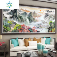 三维工匠十字绣2021新款线绣客厅大幅风景山水画富春山居图自己绣手工满绣 大格四股绣180*81CM丝线印花