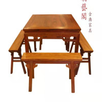 WY-121 古典实木餐桌椅 120*120*70 火烧木色