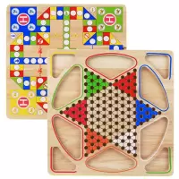 优质2合一飞行棋和跳棋|儿童五子棋飞行棋跳棋能桌面游戏棋益智玩具木制象棋军旗玩具E6