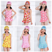 带帽新款儿童套装游泳衣连体女孩宝宝泳装学生泳裤大中童温泉泳衣