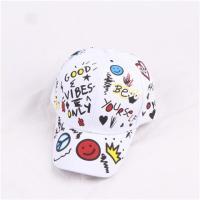 儿童款笑脸白色3-8岁大约 可调节|韩版gd权志龙同款涂鸦长带子嘻哈棒球帽男女潮鸭舌亲子款鸭舌帽酷P7
