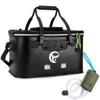 长50宽28高26黑色+泵|加厚打水桶折叠装鱼桶活鱼箱背包桶小鱼桶渔具鱼护桶水桶