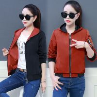 连帽焦糖加黑 M(建议70-90斤)|双面穿女夹克短款外套女韩版宽松棒球服女春秋装新款衣服