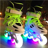 新款成人直排轮花式旱冰滑轮鞋闪光成年男女溜冰鞋单排轮滑鞋套装