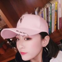 三环三角吊坠粉色|新款帽子女韩版潮棒球帽鸭舌帽女春夏个性铁环棒球帽学生百搭男女