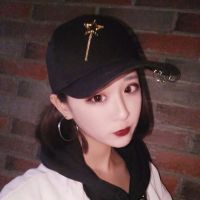 三环金色五角星-黑色|新款帽子女韩版潮棒球帽鸭舌帽女春夏个性铁环棒球帽学生百搭男女
