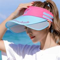 空顶三角标----天蓝+玫红 可调节--收藏送防风绳+冰袖|帽子女夏季鸭舌帽韩版潮户外运动防晒网球帽棒球太阳帽空顶遮阳帽