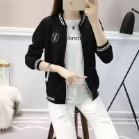 黑色 L[90-100斤]|外套女春秋2020春装新款韩版棒球服宽松胖mm加肥加大码女装200斤
