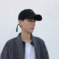 刺绣ab款黑色|韩版帽子男棒球帽子夏百搭刺绣嘻哈帽潮ins遮阳帽学生情侣帽子女