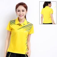 9815黄色女上衣 M|男女大码速干运动服套装情侣乒乓球衣翻领羽毛球短袖t恤上衣S2