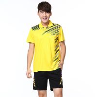 9815黄色男款套装（配短裤） 3XL|男女大码速干运动服套装情侣乒乓球衣翻领羽毛球短袖t恤上衣S2