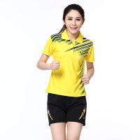 9815黄色女款套装(配短裤) 4XL|男女大码速干运动服套装情侣乒乓球衣翻领羽毛球短袖t恤上衣S2