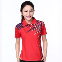 9815红色女上衣 2XL|男女大码速干运动服套装情侣乒乓球衣翻领羽毛球短袖t恤上衣S2