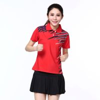 9815红色女款套装(配黑裙) 3XL|男女大码速干运动服套装情侣乒乓球衣翻领羽毛球短袖t恤上衣S2